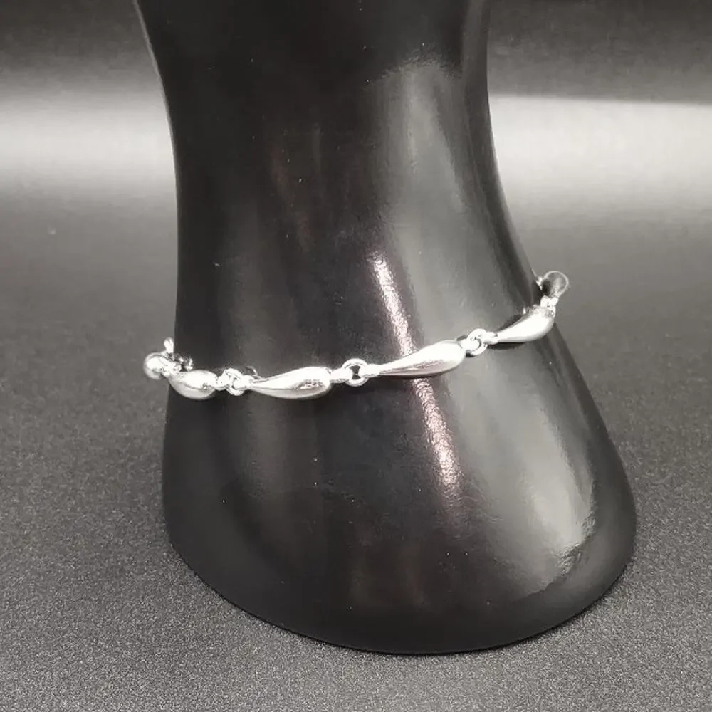 925 Silver Bracelet Teardrop Lobed Chain Fashion BOHO Jewelry Birthday Gift NEW!